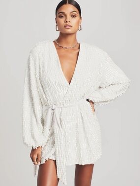 Retrofete White Sequin Gabrielle Mini Dress